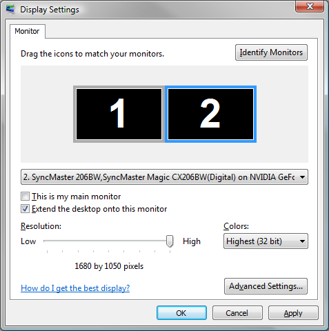 Configure 2 Monitors Windows Vista